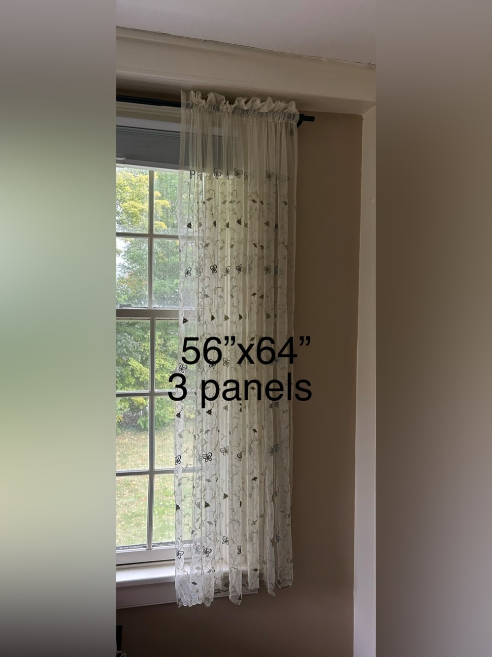 Sheer Embroidered Panel Curtain - Cream (Set of 3)